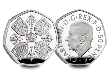 The brand-new Silver Proof 50p coin to honour Queen Elizabeth II's remarkable reign. It also features the new official portrait of His Majesty the King which received the monarch's personal approval.