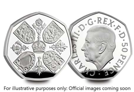 The brand-new 50p coin featuring Her Majesty QEII and also His Majesty The King struck to Silver Piedfort quality. Features the official portrait of KCIII which received his personal approval.