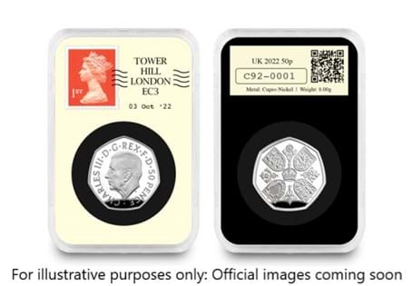 This DateStamp is postmarked to the coins official release date - 3rd October 2022 to preserve the date that the new official portrait of his Majesty the King featured on UK coinage