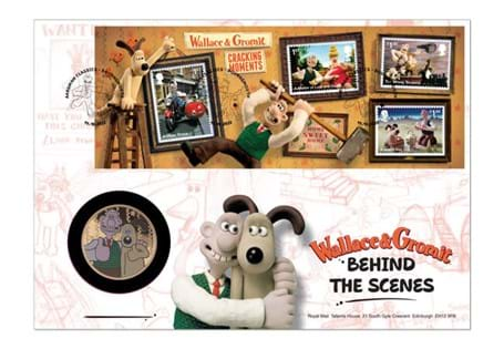 This Wallace & Gromit Stamp and Medal Cover has been issued by Royal Mail in 2022. The stamps feature four of Wallace & Gromit's most iconic moments, alongside a 24ct Gold-plated medal.