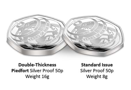 UK 2022 100th Anniversary of Our BBC Silver Proof Piedfort Coin designed by Henry Gray. Double the weight and thickness of regular silver. EL: 1,100