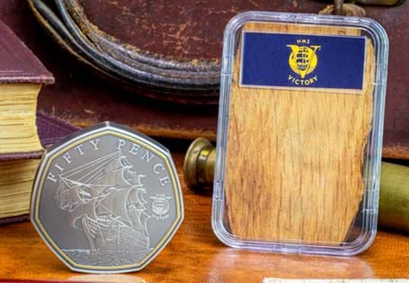 Issued by Jersey and stuck from 5oz of .999 Silver with selective gold plate to an antique finish, this coin comes with a genuine piece of wood from the HMS Victory in a presentation box. EL:50