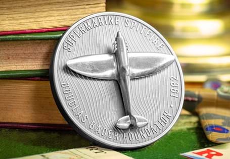 Issued to mark the 40th Anniversary of the Douglas Bader Foundation this medal is struck from 5oz of .999 Silver to an antique finish. Features a model spitfire made from the wing spar of a Spitfire.