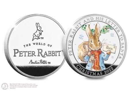 Featuring a full-colour scene of Peter Rabbit™ holding his letter to Santa in front of a Christmas wreath. Your commemorative will arrive in a Christmas card that's been left blank inside.