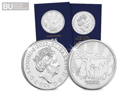 The Royal Mint have released a UK £5 to celebrate 60 years of The Rolling Stones. It has been struck to Brilliant Uncirculated quality, and protectively encapsulated.