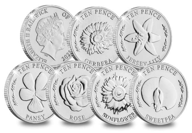 Jersey Flowers 10P Coin Cover Coins