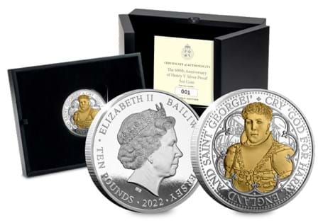 This £10 coin has been issued by Jersey to mark the 600th anniversary of the death of King Henry V. It has been struck from 5oz of .999 Silver with selective gold plate to a proof finish.