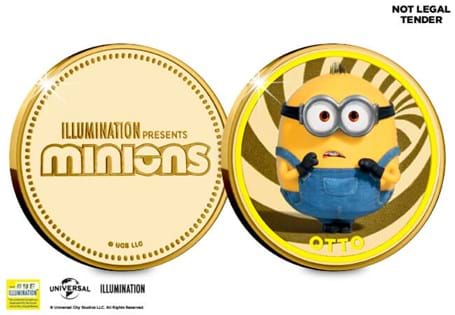 Officially approved by Universal and Illumination, the Official Otto Minions Commemorative has been struck to a proof-like finish and features gold-plating!