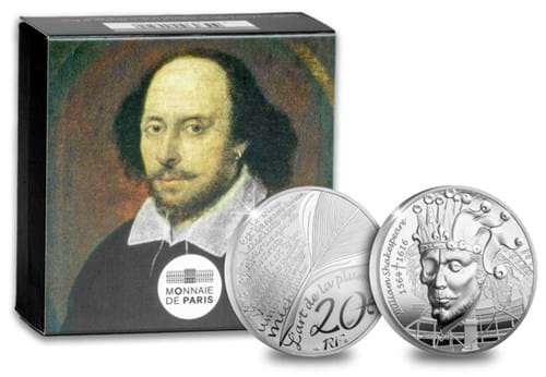 William Shakespeare 20 Euro Silver Coin Obverse Reverse With Display Box