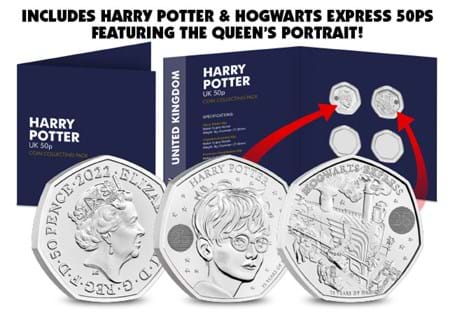 This pack includes space to house all four of the Harry Potter 50ps, released to celebrate the 25th anniversary. This pack comes with both 2022 Harry Potter and Hogwarts Express 50p coins.