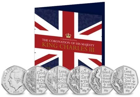 This set brings together five 50p coins issued by the Isle of Man to mark the Coronation of King Charles III. Each coin features a line from the National Anthem.