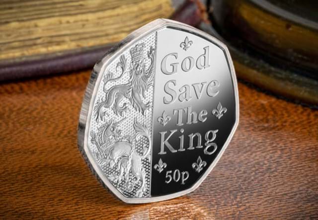 God Save The King Silver 50P On Antique Desk