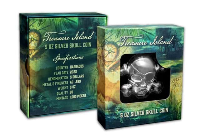 Treasure Island 5Oz Silver Skull In Display Box