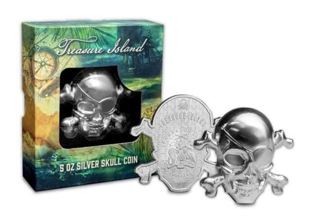 Treasure Island 5Oz Silver Skull Obverse Reverse With Packaging