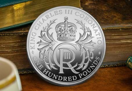 This £100 coin has been issued by Jersey to celebrate the Coronation of King Charles III. It has been struck from 1 kilo of .999 Silver to a proof finish. It features the King's Royal Cypher.