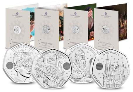 This 4-coin bundle combines all UK Harry Potter BU 50ps. This includes the 2022 Harry Potter BU 50p, 2022 Hogwarts Express BU 50p, 2023 Albus Dumbledore BU 50p and 2023 Hogwarts School BU 50p