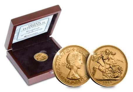 The Queen Elizabeth II Gillick portrait Gold Sovereign was struck between 1957 and 1968. The reverse features Pistrucci's St George & the Dragon. Struck in 22 Carat Gold, weight is 8g.