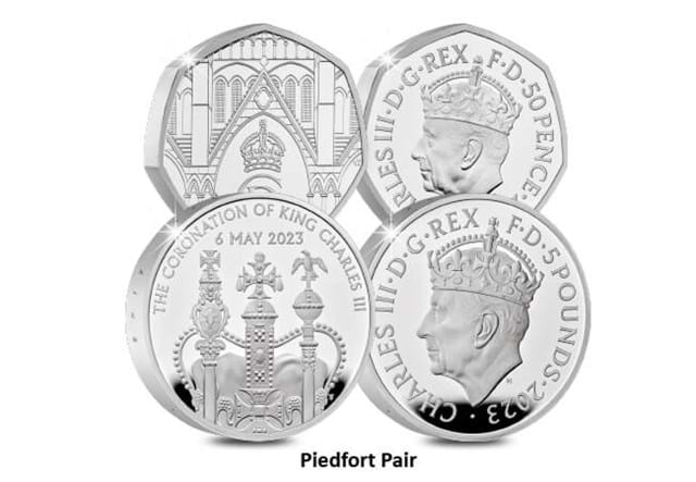 King Charles III Silver Piedfort 50P And £5 Pair Obverse Reverse Image