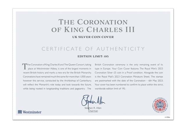 2023 KCIII Coronation Coin And Stamps Cover Certificate Of Authenticity