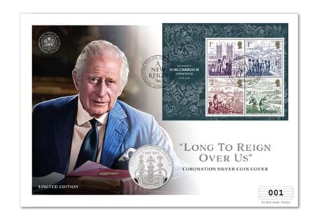 This coin cover houses the Royal Mint's UK 2023 Coronation £5 and has been struck with .925 Silver. It also features Royal Mail's Coronation stamps and has been postmarked on 6th May 2023. 