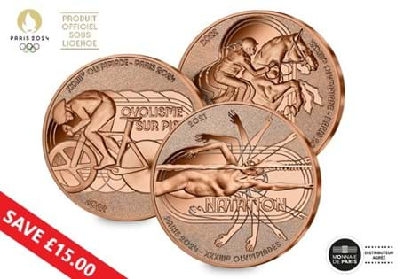 This 1/4 Euro Set features three coins celebrating some of the nation's most loved Olympic Sports - Swimming, Cycling and Equestrian.