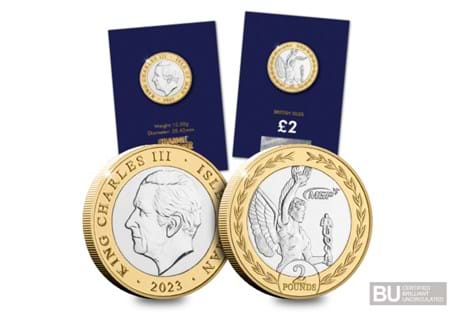 The 2023 Isle of Man Manx GP £2 coin was issued to celebrate the centenary of the Isle of Man Manx Grand Prix. Featuring A.B. Crookall trophy. Struck to Brilliant Uncirculated quality.
