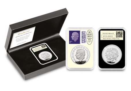 This DateStamp includes the Pride of England Silver Proof £5 Coin encapsulated alongside a 1st Class stamp, with a one-day-only postmark of the date of the Women's World final - 20th August 2023.