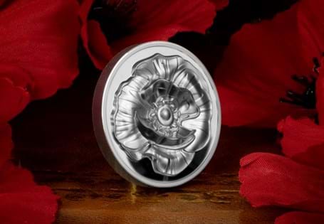 2022 Remembrance Poppy Silver coin struck from 2oz of .999 Silver to a Proof finish. Reverse features a 3-D ultra high-relief image of a Poppy. Obverse features another 3-D image of a Poppy. 