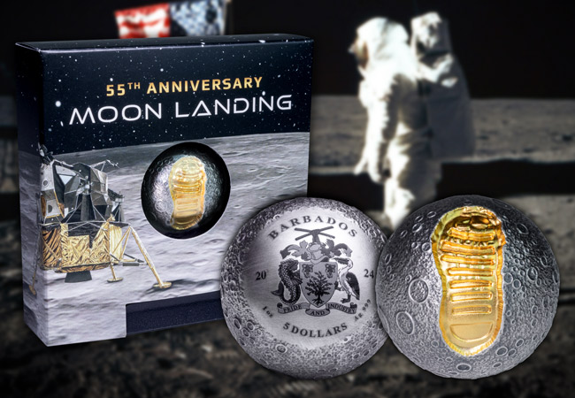 The 2024 Moon Landing 55th Anniversary 1oz Spherical Coin