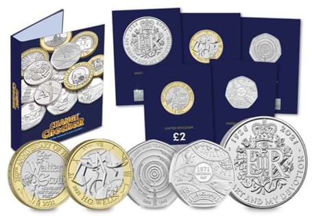 The 2021 Commemorative Coin Pack includes: Decimalisation 50th Anniversary 50p, John Logie Baird 50p, Sir Walter Scoot £2, Queen Elizabeth II 95th Birthday £5 and HG Wells £2, all in BU quality.