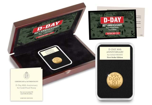 D Day 80Th Gold Penny Whole Product With Flown Cert
