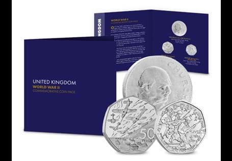This WWII coin set includes the 1965 Winston Churchill Crown, the 1994 D-Day 50p and the 2024 D-Day 50p, in honour of the 80th anniversary of D-Day.