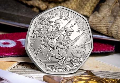 This Silver Proof 50p, issued by the Royal Mint, commemorates the 80th anniversary of D-Day. It features Allied soldiers on Normandy coastline. Struck from 92.5% Silver to a Proof finished. EL: 5,000