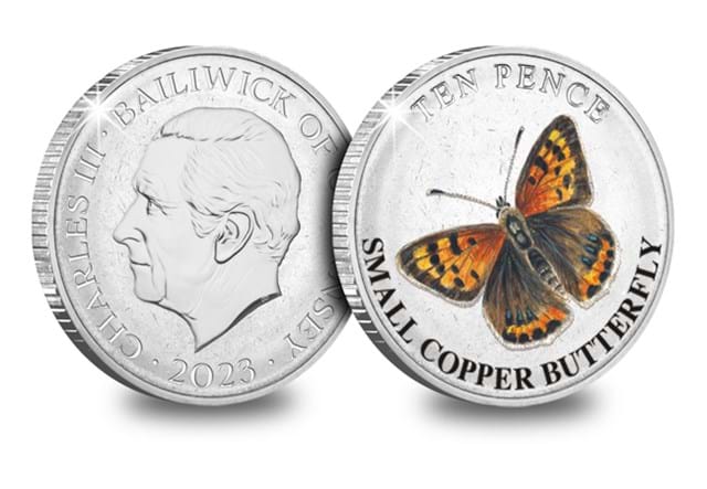 Heathland Animals 10Ps (Coloured) Small Copper Butterfly Obv Rev