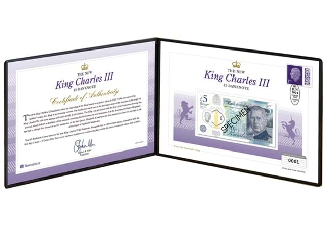 414T King Charles III £5 Banknote Cover Open Folder