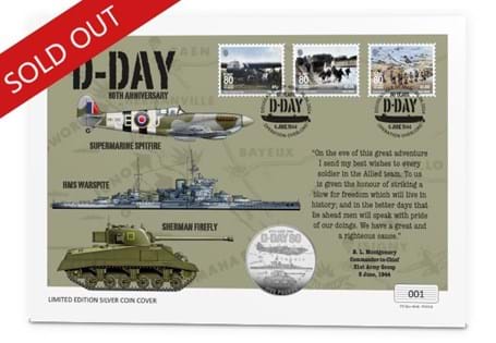 The Silver £5 cover features the Jersey D-Day £5 with three Isle of Man D-Day stamps and postmarked for the 6th June 2024. Flown on a WWII C47 Dakota. Limited to just 250 worldwide.