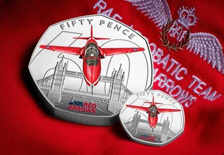 This year marks the 60th anniversary of Red Arrows, and to celebrate a new 5oz Silver 50p has been issued. struck from 5oz of Pure Silver. It features a Red Arrow flying over London. EL: 60