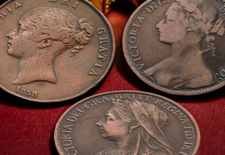 This collection houses the three effigy pennies of Queen Victoria - the Young Head, Bun Head, and Old Head.