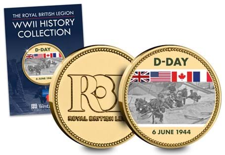 The Official RBL History of WWII D-Day Commemorative features a scene from the Normandy beaches during D-Day. Arriving in an official collector card.