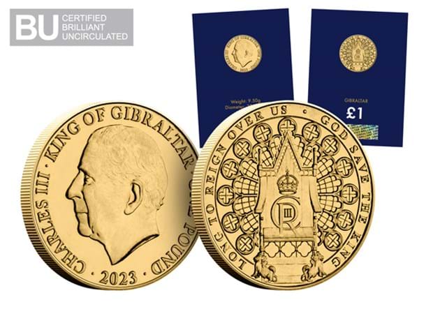 2023 Gibraltar Coronation Round Pound in cards and close up