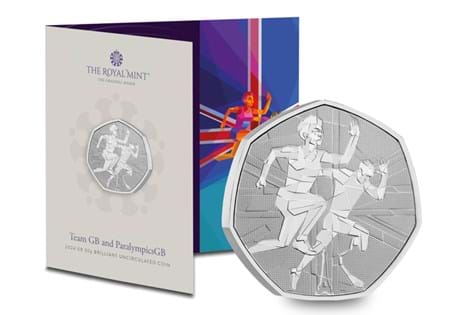 This UK 2024 BU 50p features mosaic artwork of a Team GB and ParalympicsGB athlete  backed by the Union flag. It's been struck to a BU quality and it is displayed in official Royal Mint packaging.