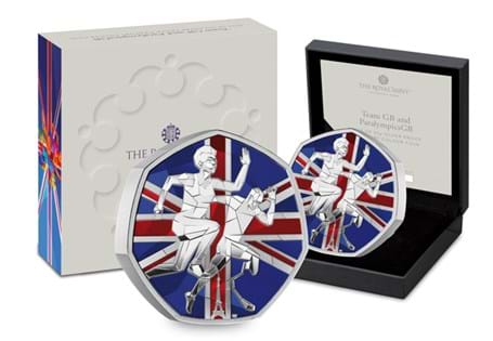 This UK 2024 Silver Piedfort Colour 50p features mosaic artwork of a Team GB and Paralympics GB athlete backed by the Union flag. Struck to a Proof quality and is displayed in Royal Mint packaging.