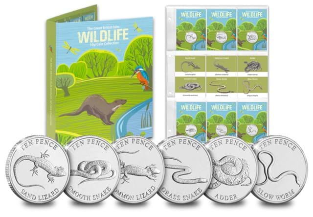 Reptiles 10Ps BU (Non Coloured) Folder, Coins With Pocket Page