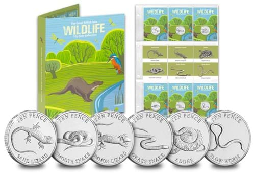 Reptiles 10Ps BU (Non Coloured) Folder, Coins With Pocket Page