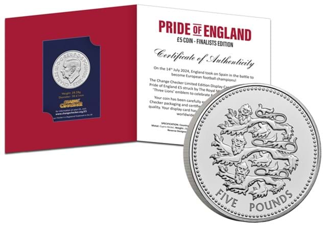 Pride of England Finalists £5 Display Card inside with coin up close