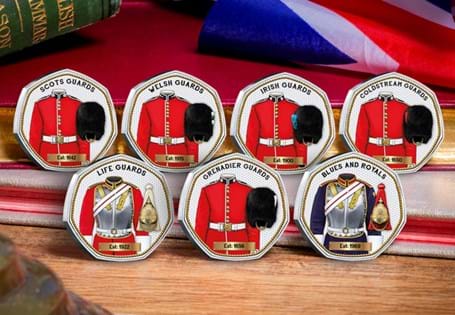 The 'All The King's Forces' Commemorative Collection features seven original designs depicting the uniforms of each of the regiments in His Majesty's Household Division. EL: 2023. 