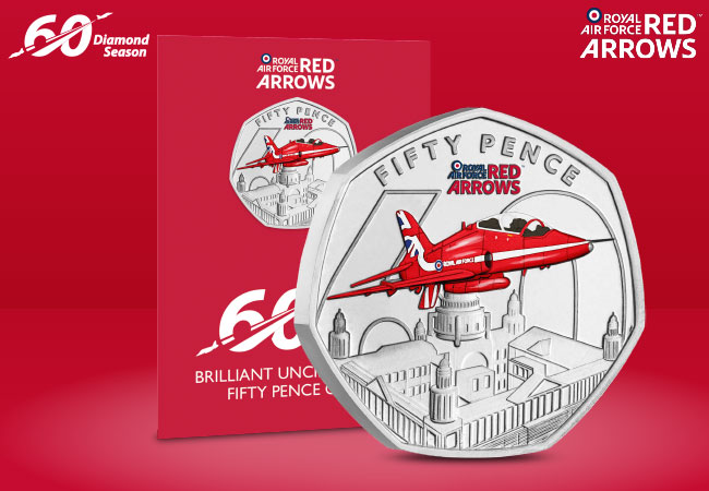 Red Arrows Over Belfast BU Colour 50p Coin