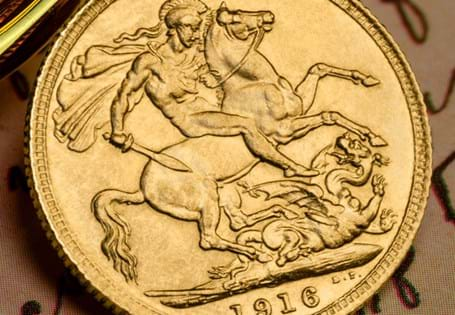 This Gold Sovereign was struck at The Royal Mint's London branch in 1916 during WWI