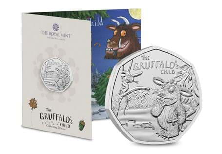 Released by The Royal Mint to mark the 20th anniversary of the first publication of The Gruffalo's Child book. Struck to a Brilliant Uncirculated finish.