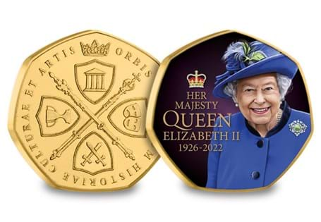 NEW issue pays tribute to the remarkable life of Queen Elizabeth II. This commemorative has been plated with 24-carat gold and features a brand-new memoriam design of Her Majesty Queen Elizabeth II.